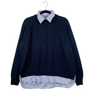 Lauren Ralph Lauren Black Label Sweater Faux Shirt Women Sz 2XL in Navy Blue